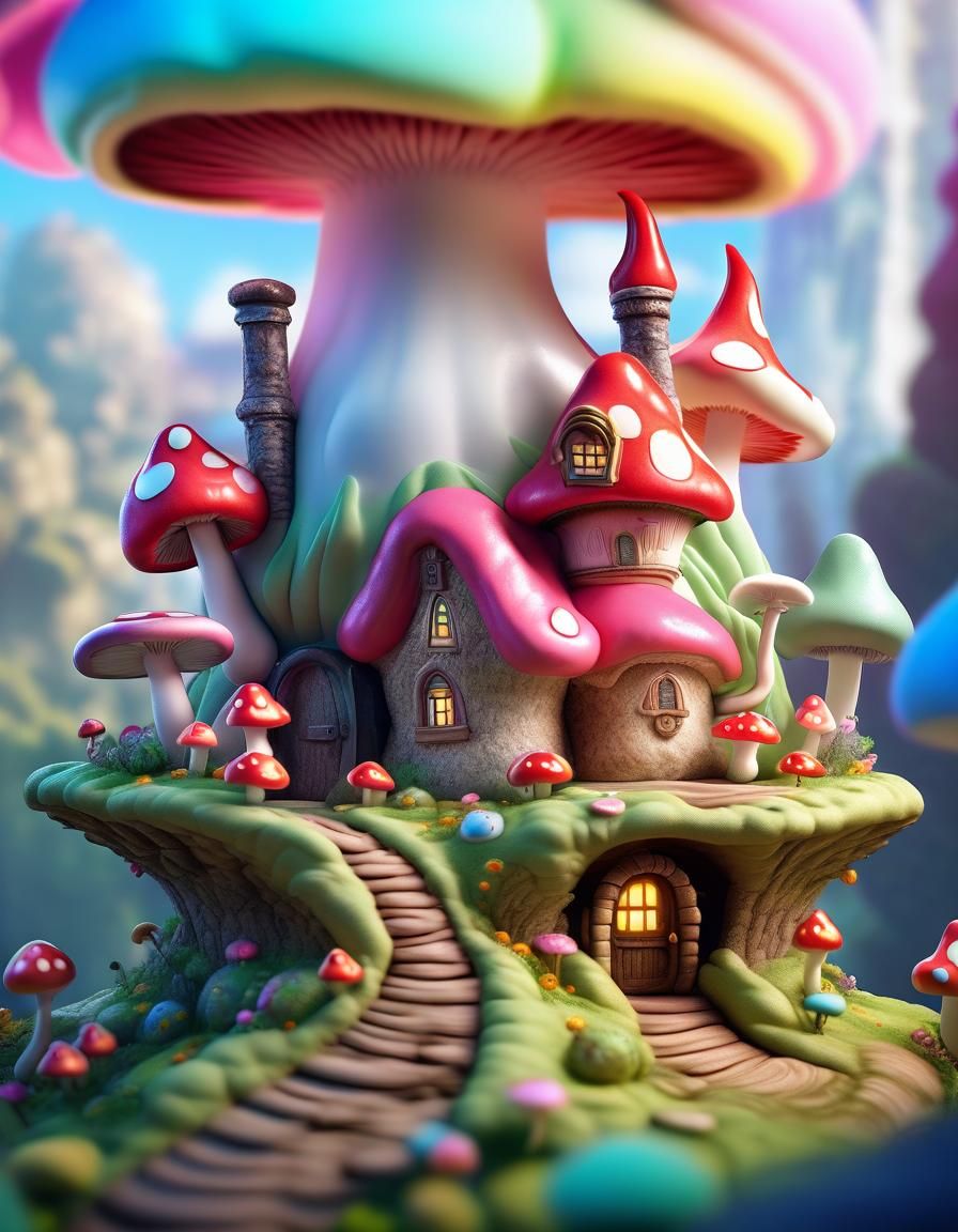 Sweet Cake Mushroom House in Colorful Kingdom