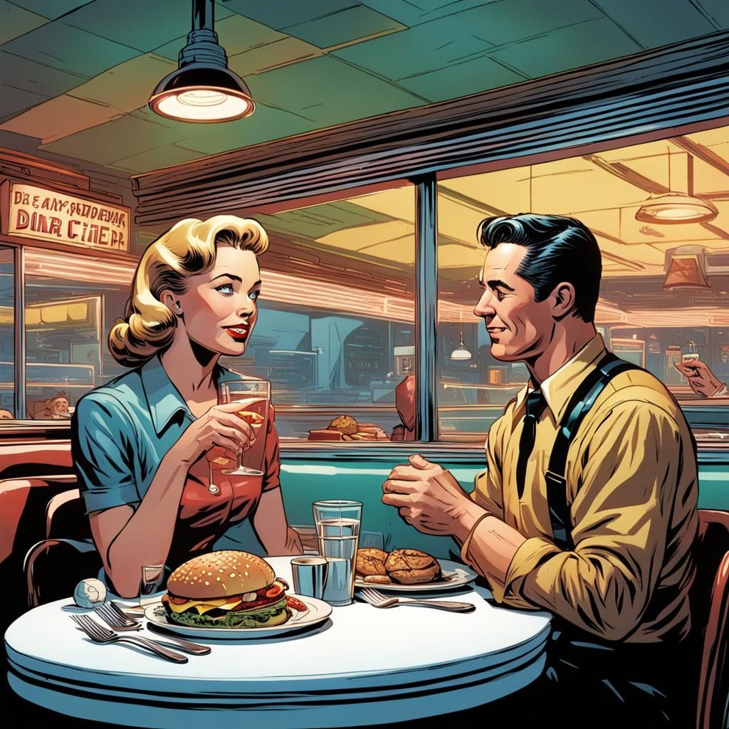 1950s Diner Scene in Comic Book Style