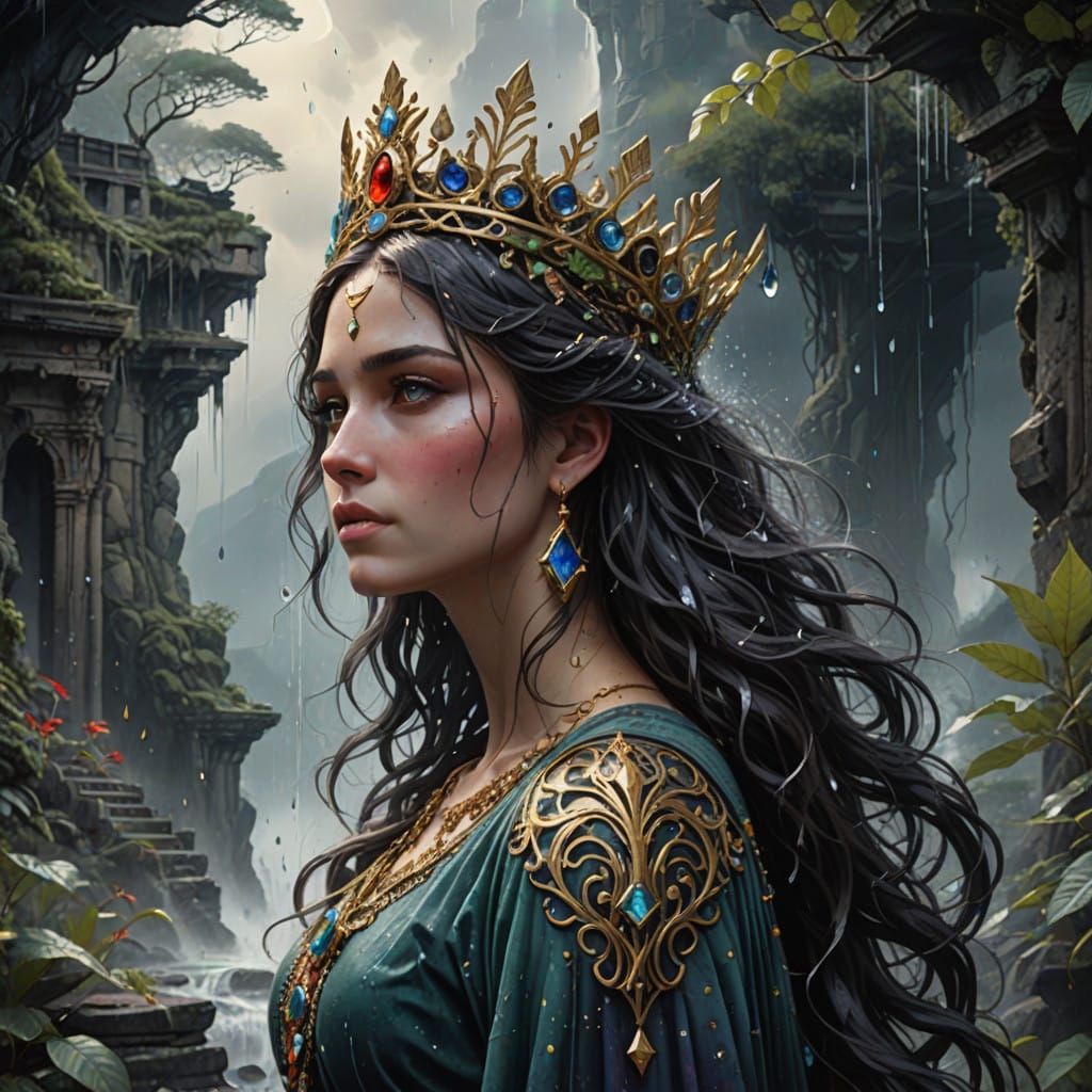 Hyper-Realistic Watercolor Painting of Aphrodite in Dystopia...