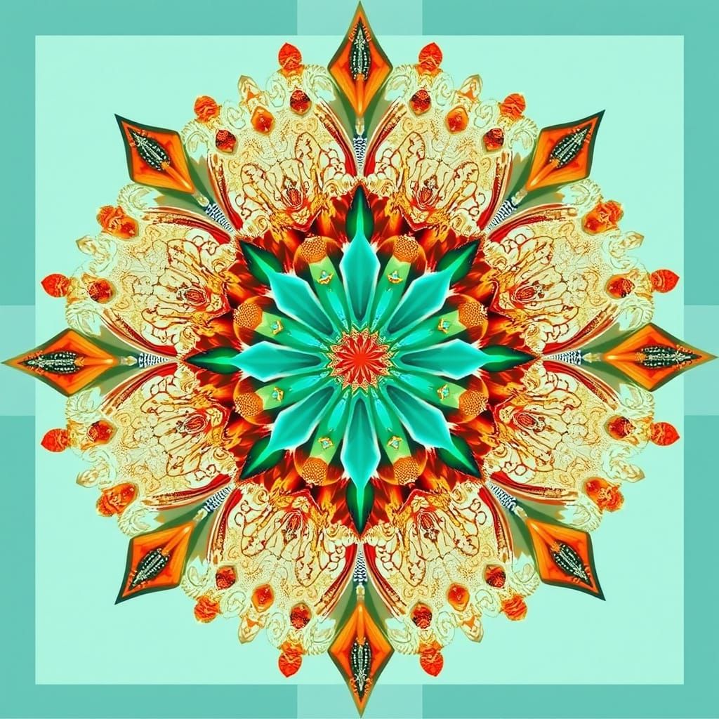 Sparkling Orange Teal and Silver with Red Accents