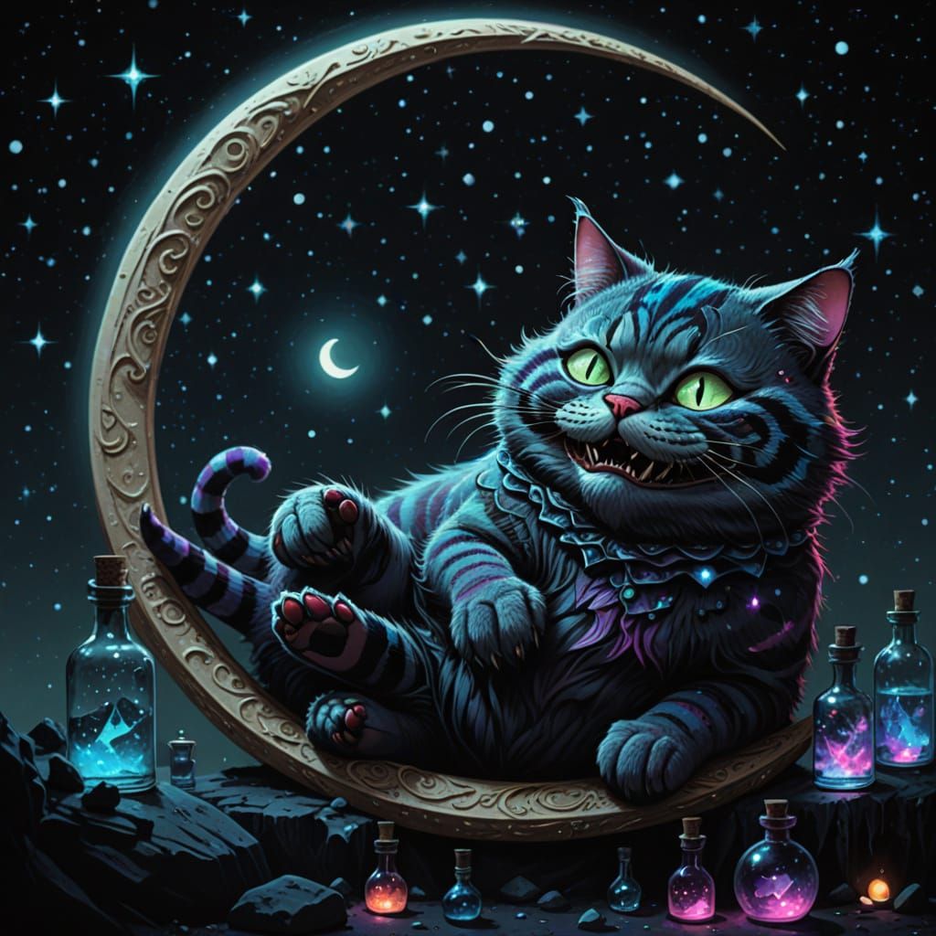 Whimsical Cheshire Cat in Cosmic Wonderland