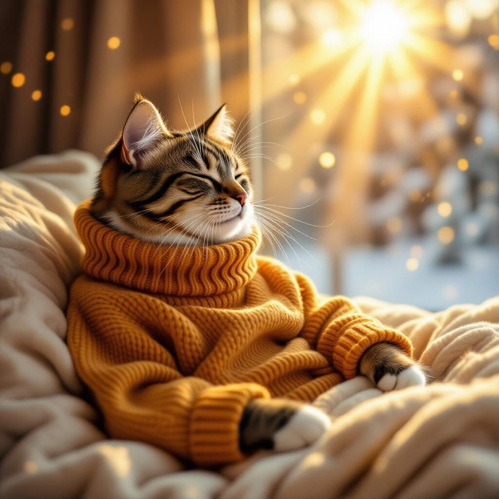 Cat Basking in Winter Sunbeam, Abstract Expressionism