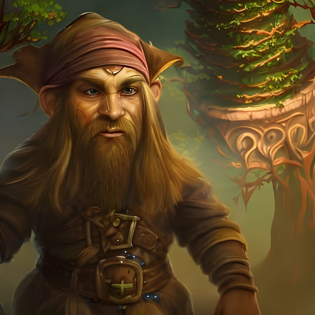 Halfling Druid Portrait in Forest Temple, Fantasy Art