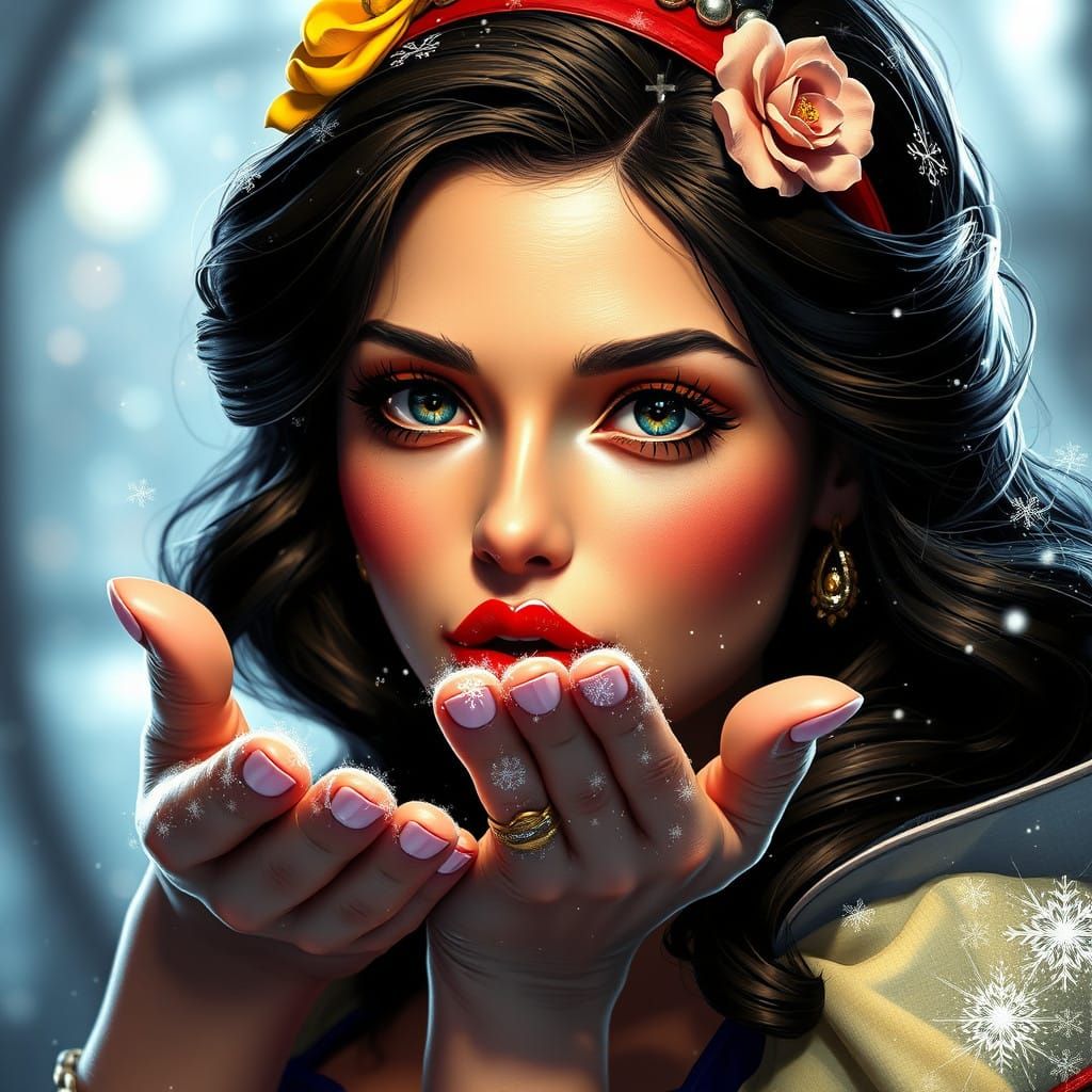 Pinup Snow White Portrait in Vibrant Triadic Colors