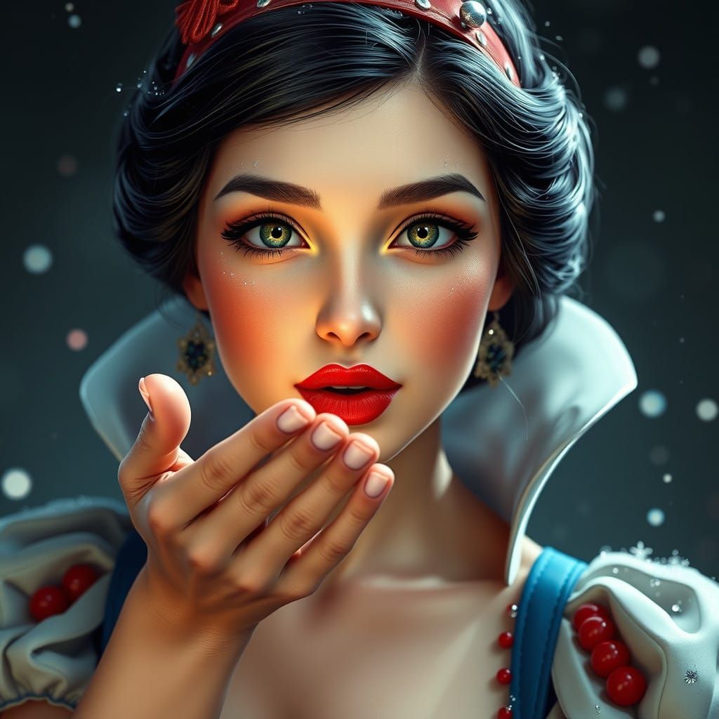 Snow White Pinup Girl Portrait in Vibrant Triadic Colors