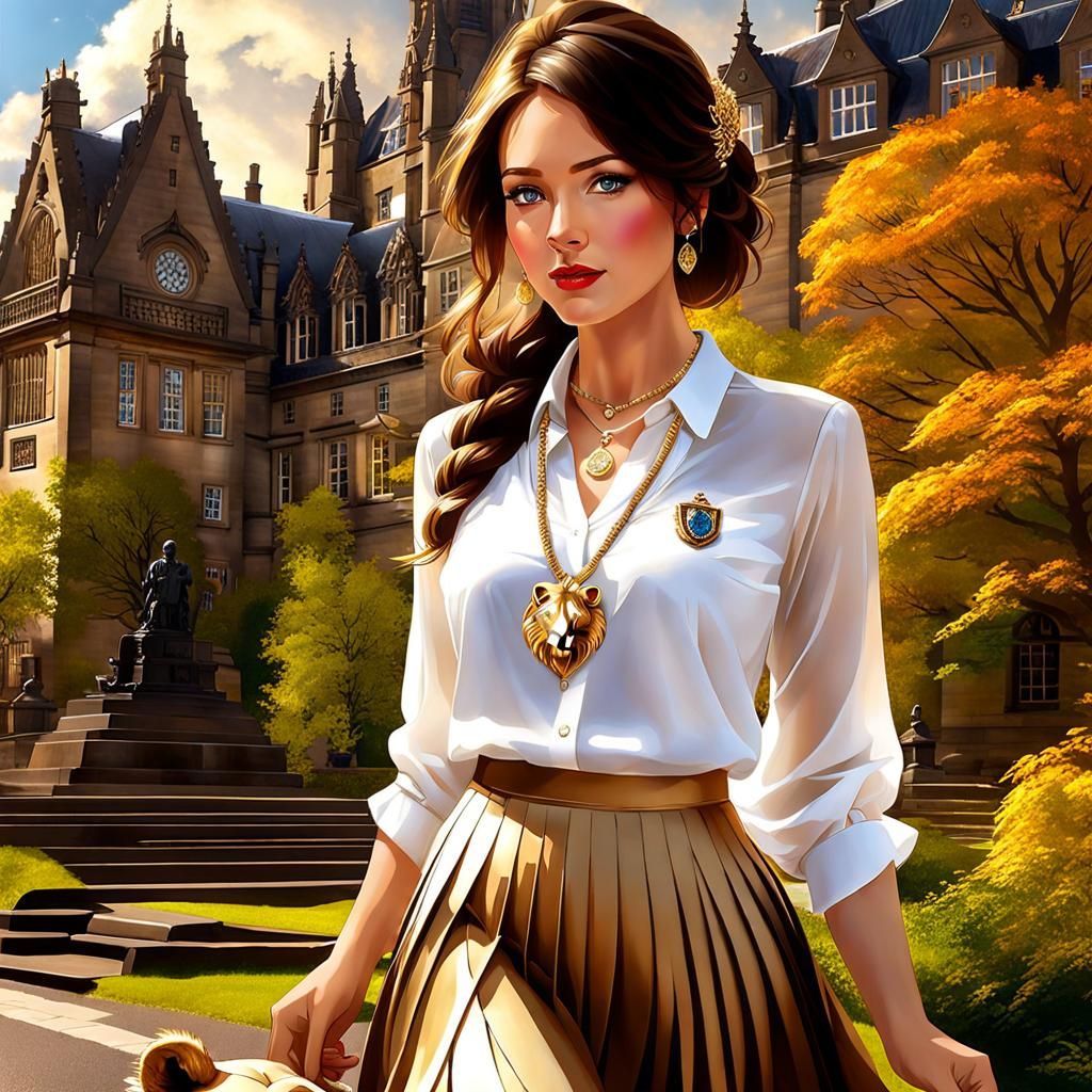 Beautiful Preppy College Student with Braided Hair at Scottish Elite University