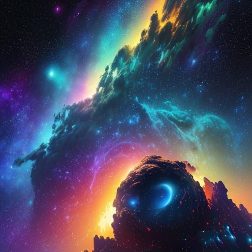 Vibrant Galaxy View in Mixed Media Style
