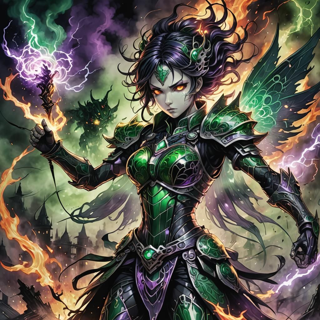 Epic Dark Fantasy Fairy Warrior in Anime Style