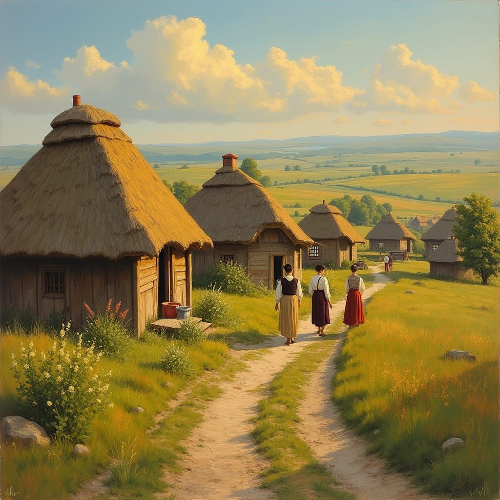 Ukrainian Village Life in Summer Evening Light