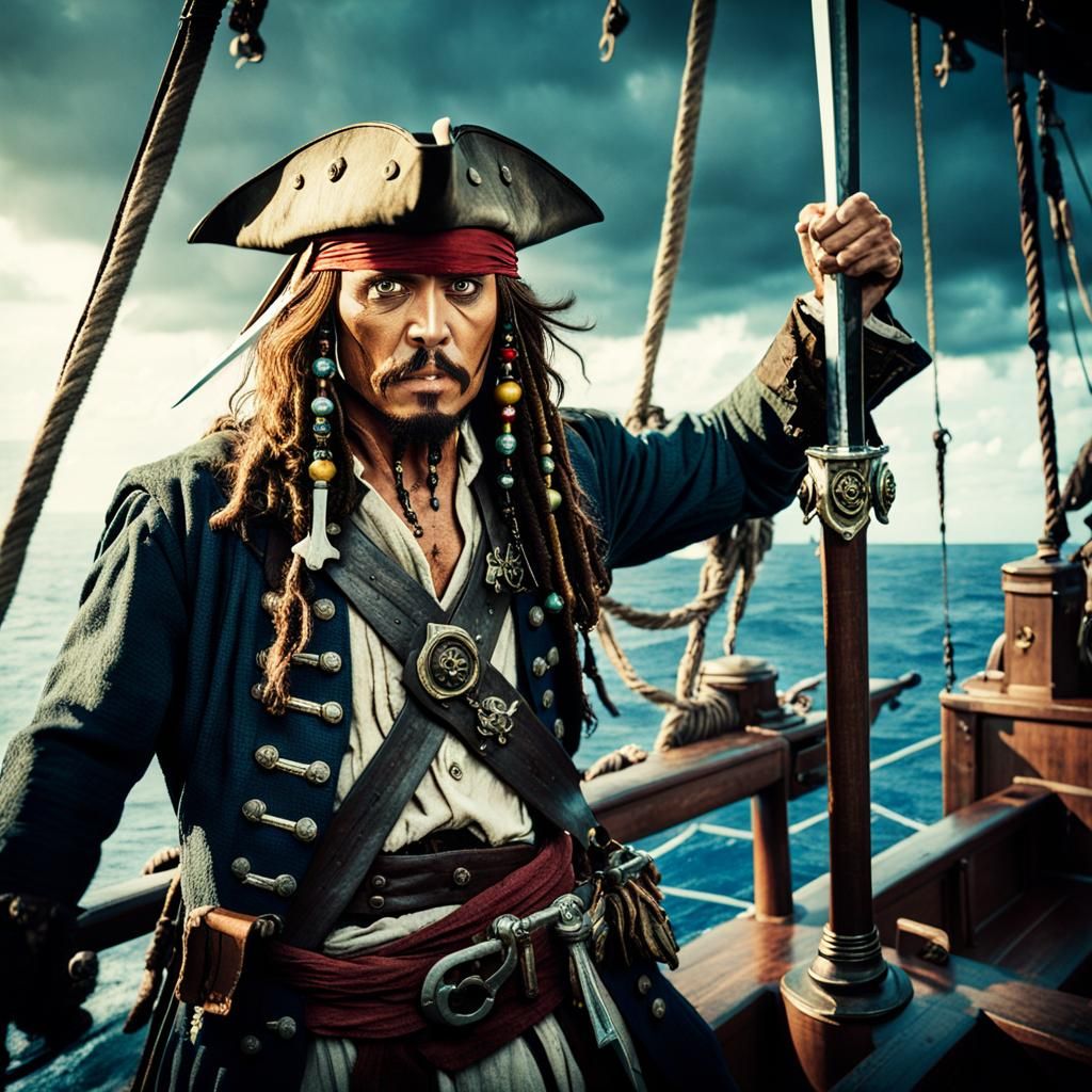 Epic Film Still of Jack Sparrow Sword Fight