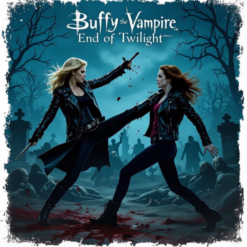 Buffy Vampire Slayer vs Edward Cullen Gothic Movie Poster