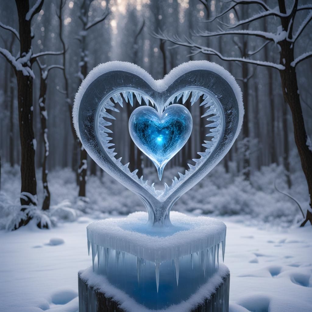 Icy Heart in Enchanted Winter Forest