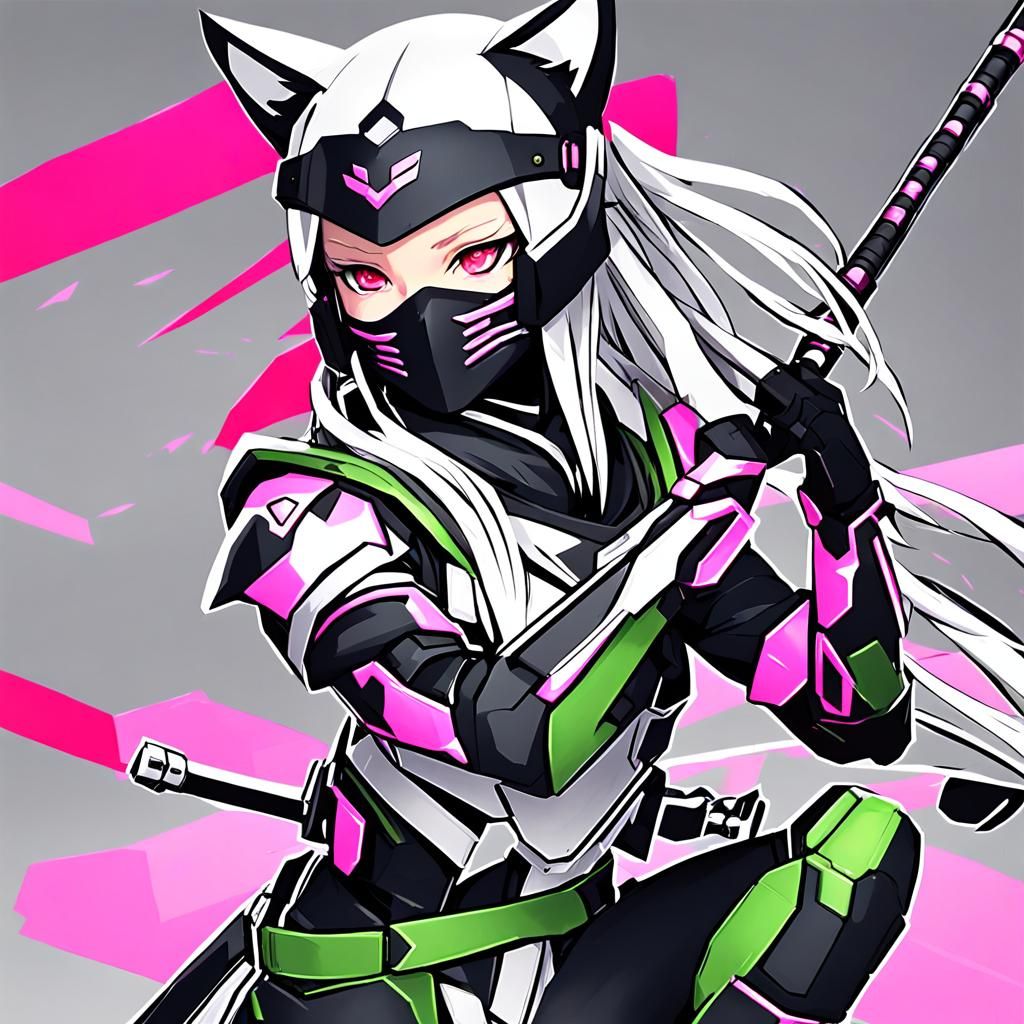 Cyborg Ninja Cat-Woman in 3D Anime Art Style