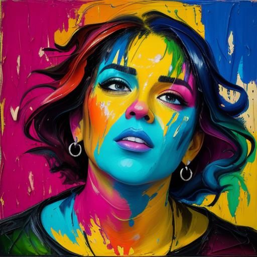 Dramatic Portrait with Ink Splashes in Neo-Expressionist Sty...