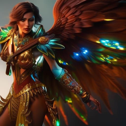 Detailed Harpy Concept Art in Triadic Colors