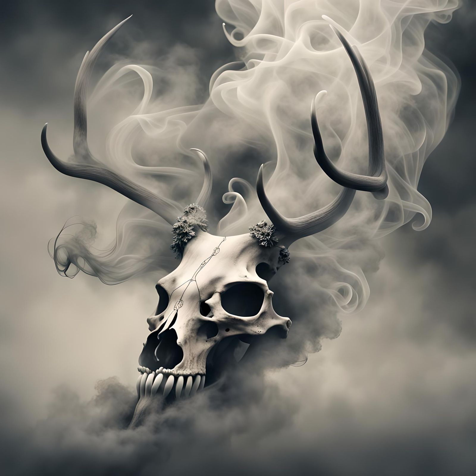 Dreamlike Deer Skull Illustration of Smoke