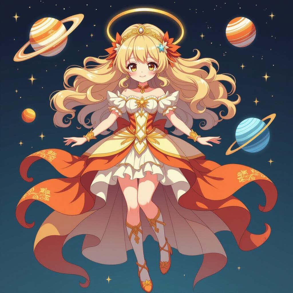 Anime Jupiter Girl with Rings and Celestial Aura