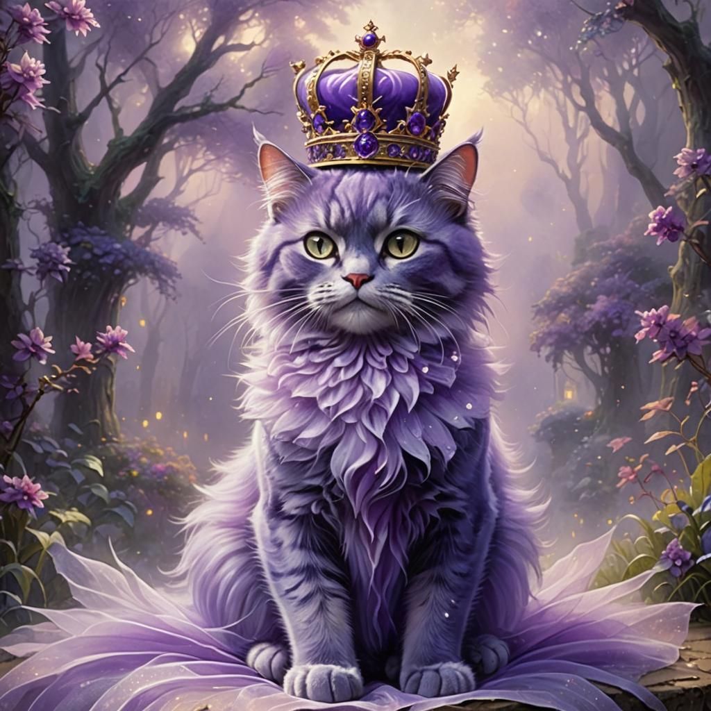 Purple Cat in Tutu and Crown: Ethereal Fantasy