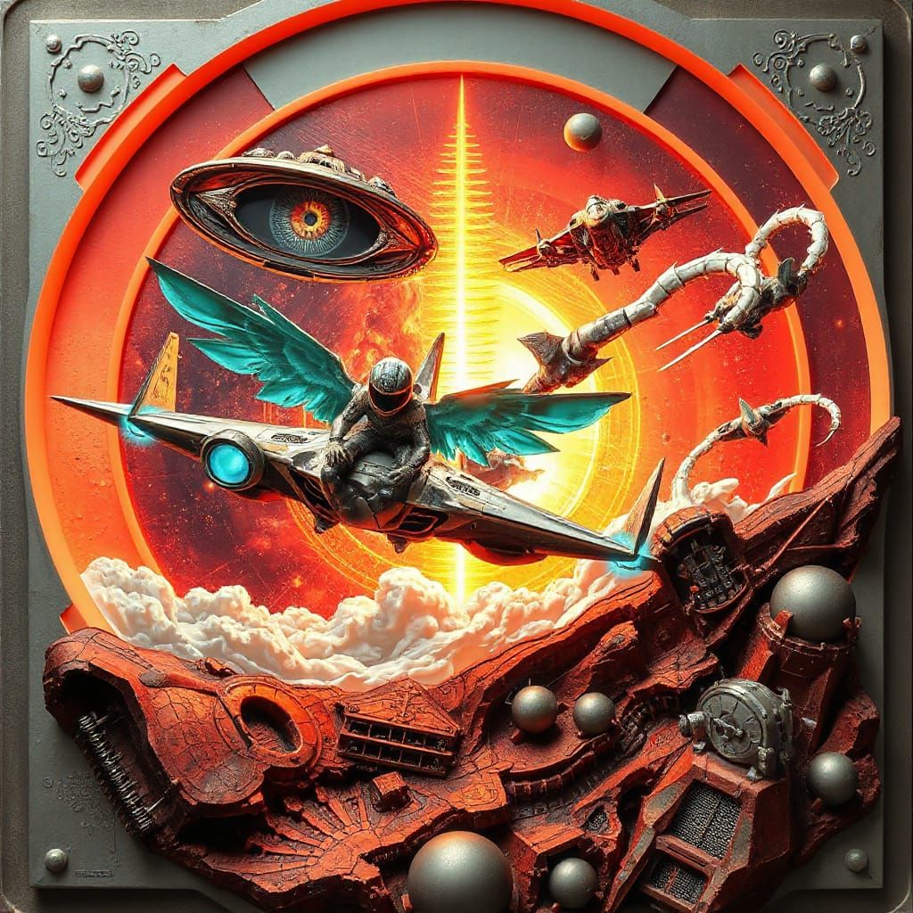 Dynamic Trompe L'oeil Optical Illusion in Fantastic Art Styl...