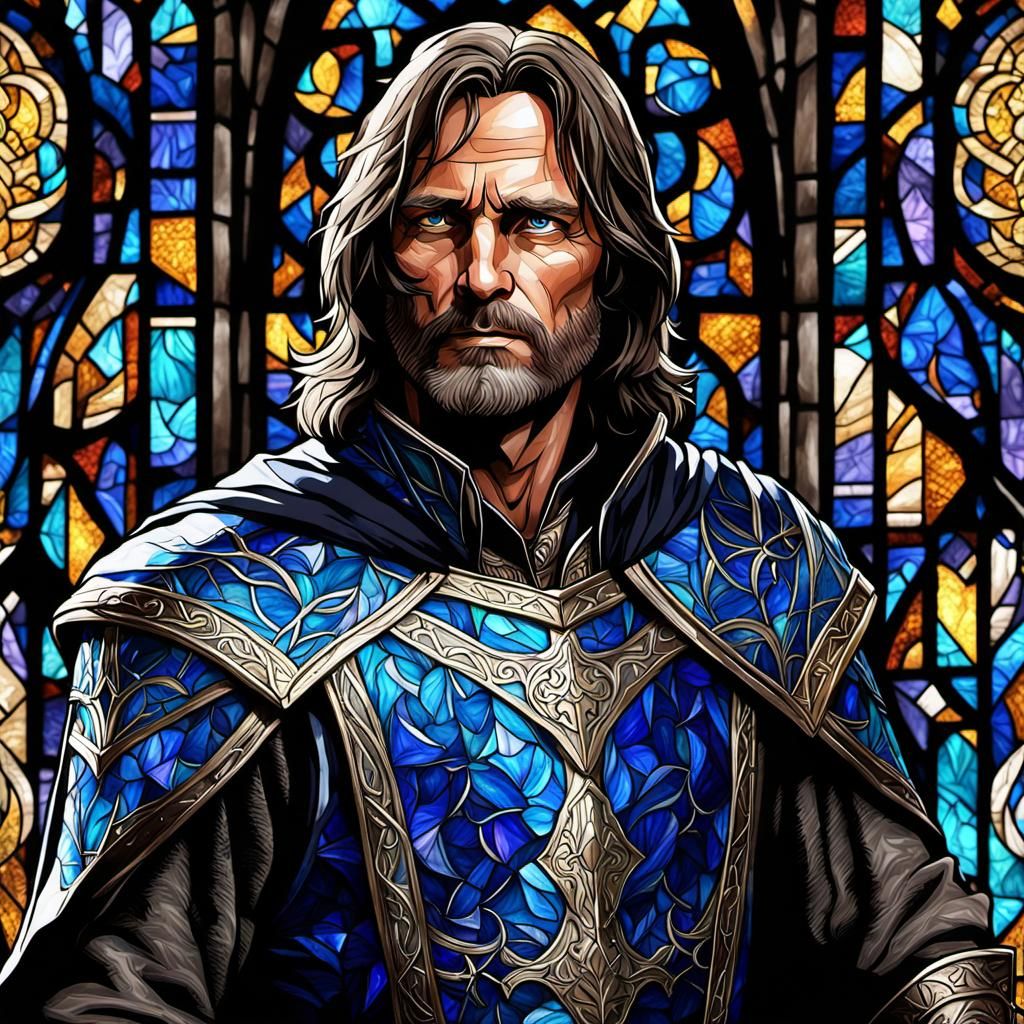 Stained Glass Aragorn in 3D Anime Art Style
