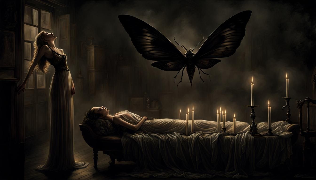 Eerie Headless Woman Stalks Moth in Dark Attic