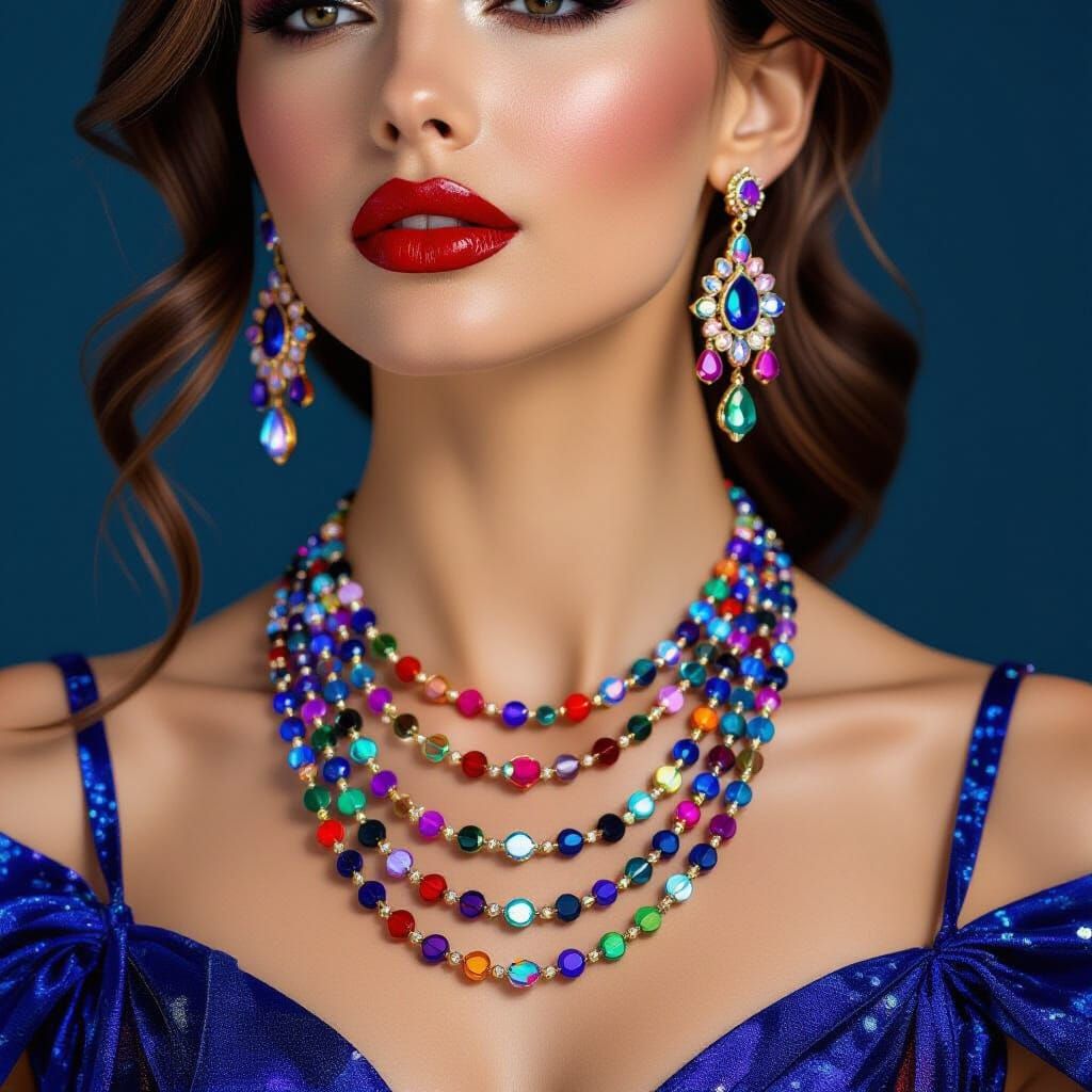 Woman with Beaded Necklace in Art Nouveau Style