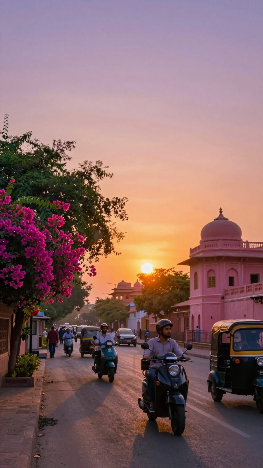 Breathtaking Jaipur Sunset Over Bustling Indian Street