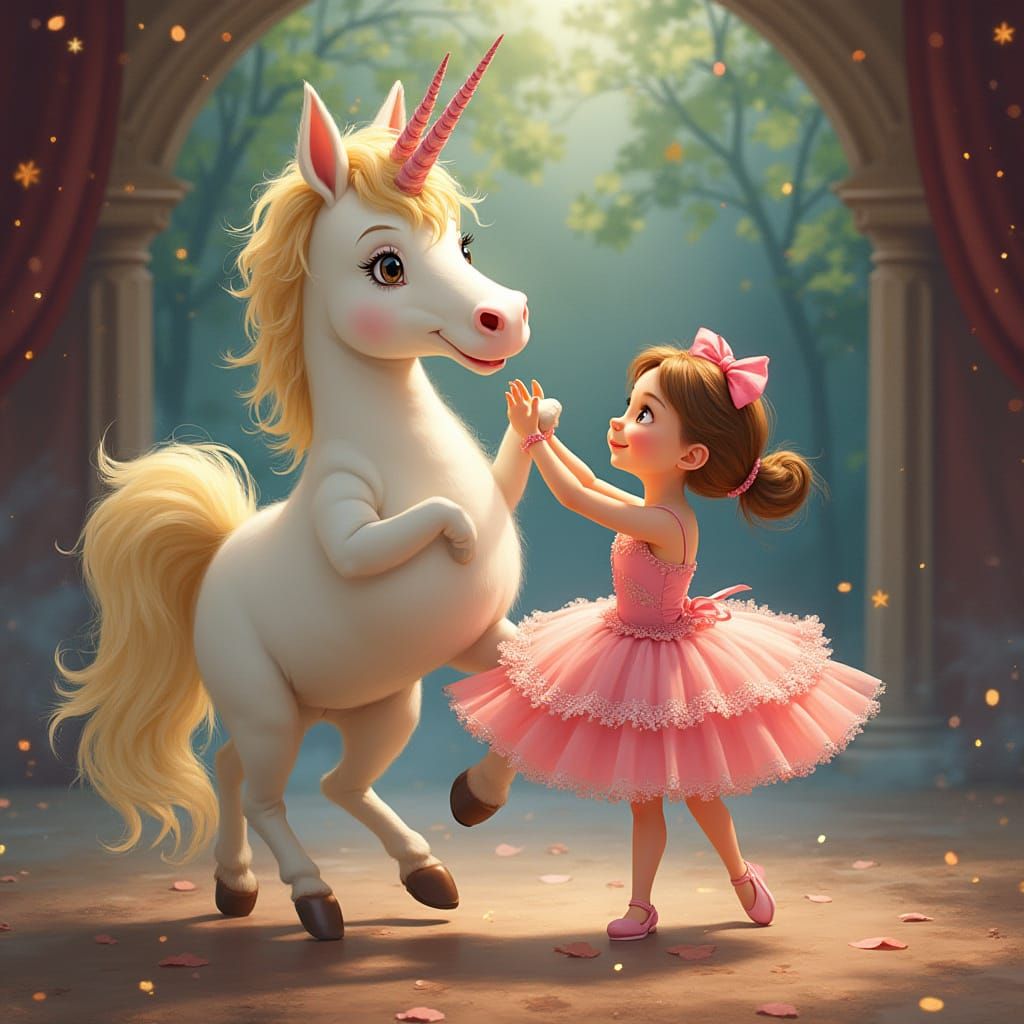 Whimsical Unicorn and Monkey Ballet Dancers
