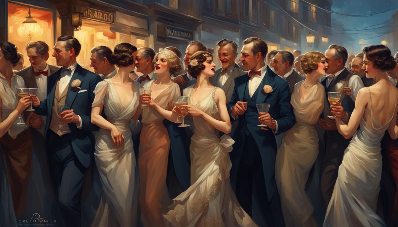 1930s Street Party at Night in Digital Art Style
