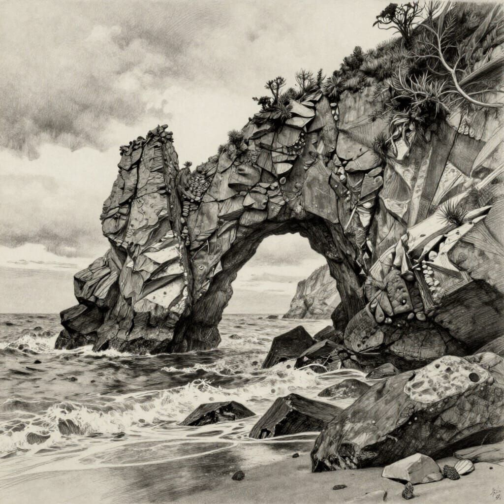 Archway Islands Whariki Charcoal Drawing