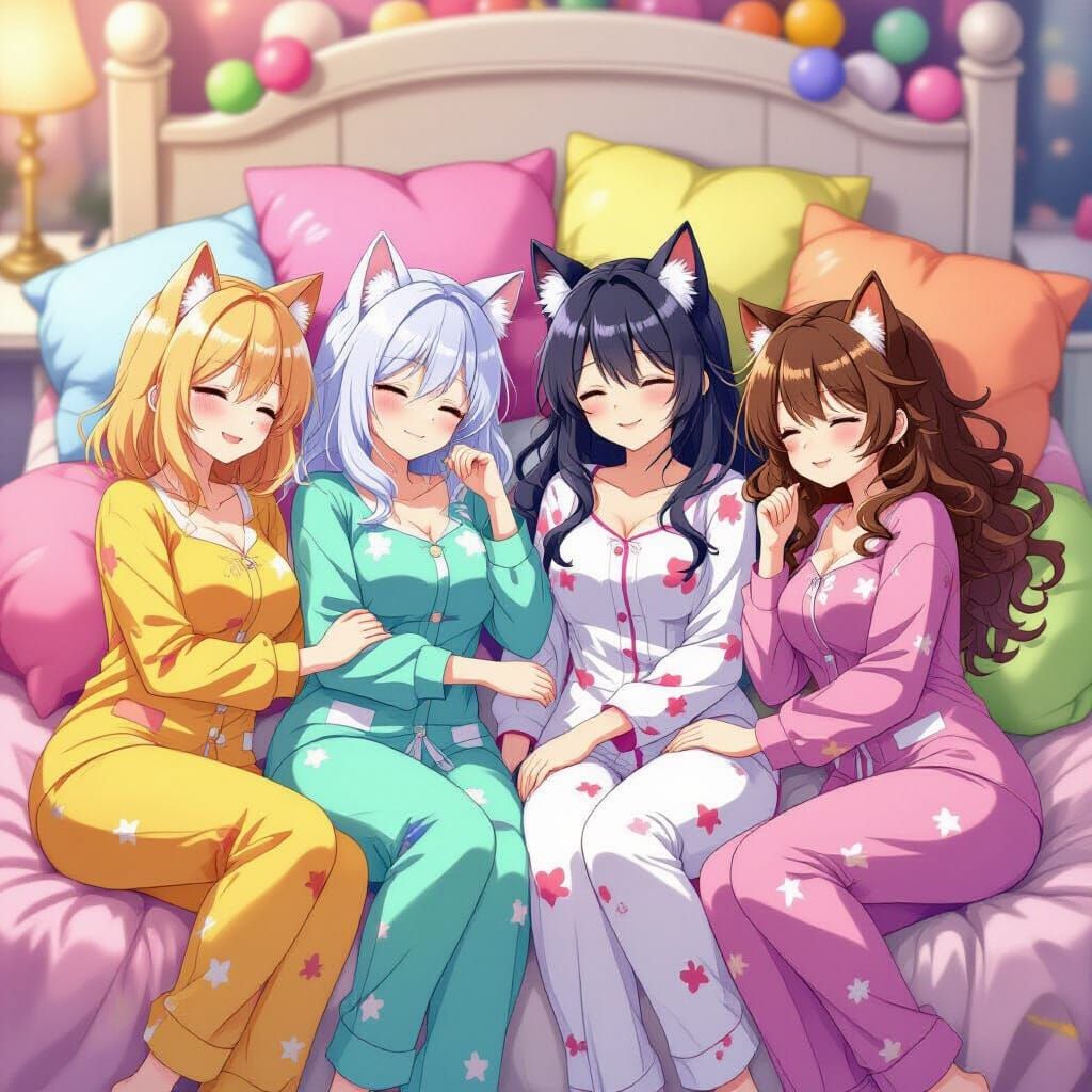 Anime Women Sleeping in a Candy Dreamscape