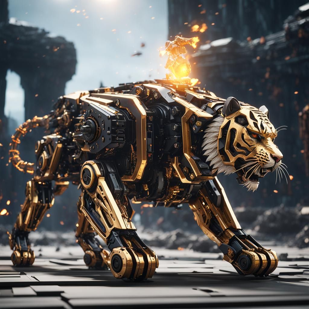 Fiery Tiger with Intricate Mech Details