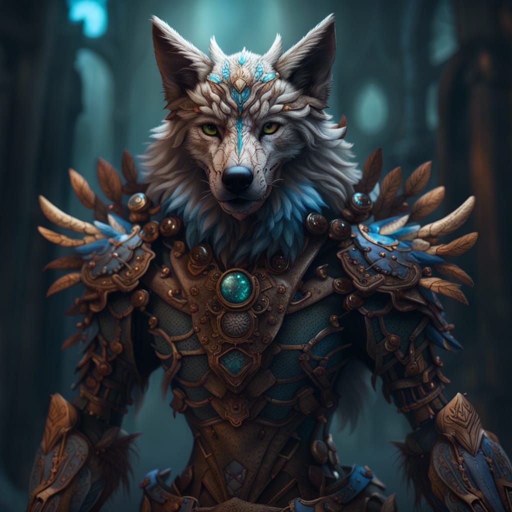 Anthro Wolf in Skeletal Armor: Fantasy Art