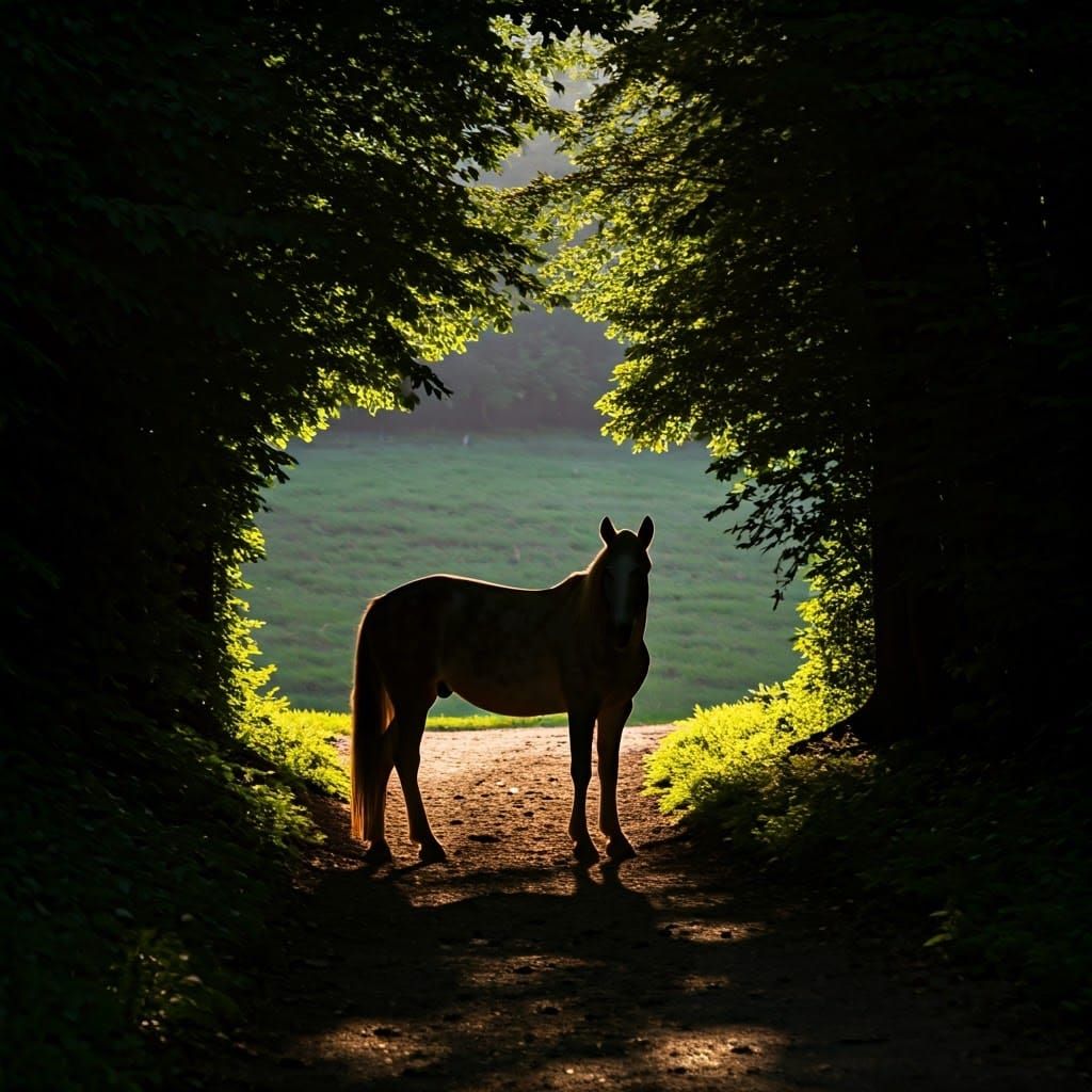 Deep black silhouette of Misty of Chincoteague in the twilig...