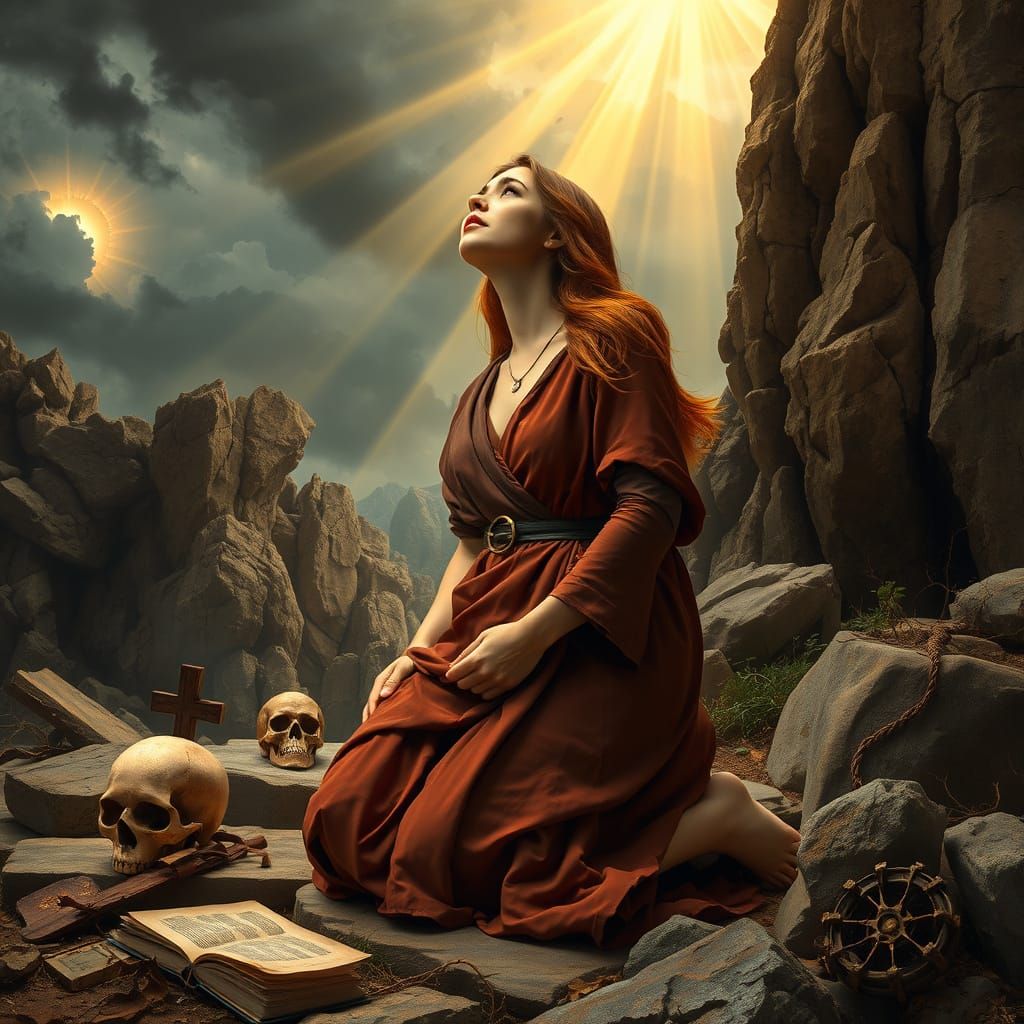 Mary Magdalene in Rugged Rocky Wilderness