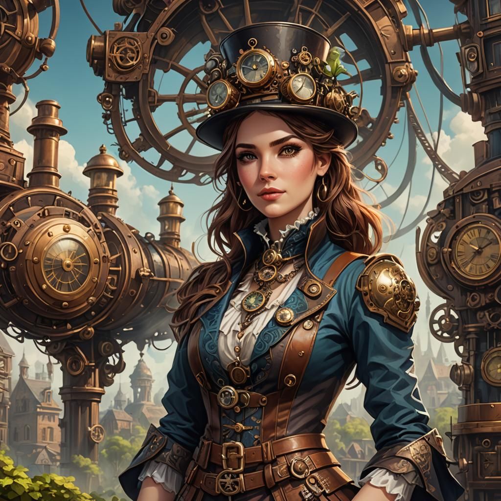 Steampunk Girl Portrait in Cartoon Style