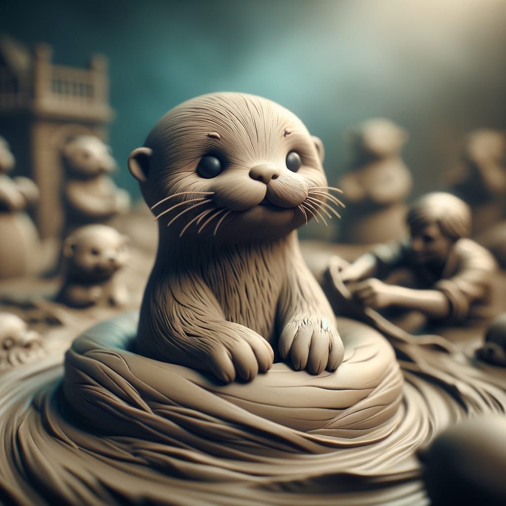 Adorable Clay Otter Figurine in Cinematic Style