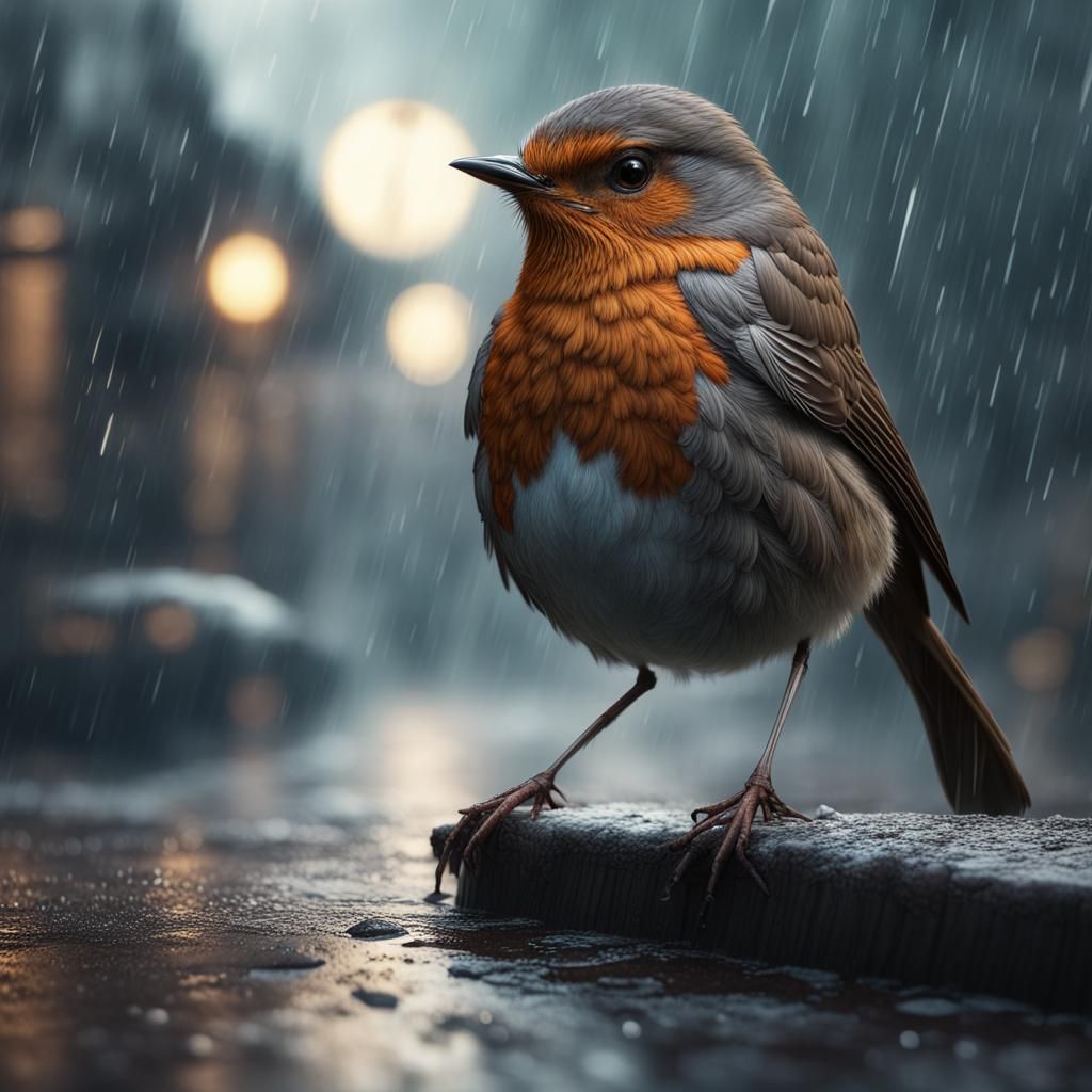 Robin in the Rain: Detailed Matte Painting