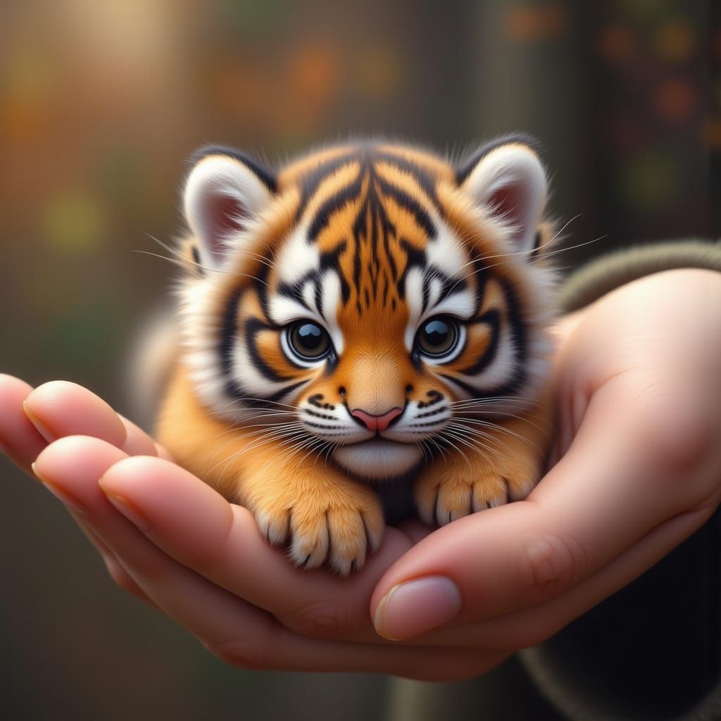 My Prompt: A FLUFFY MINIATURE (TIGER) WITH VIBRANT FUR, REST...