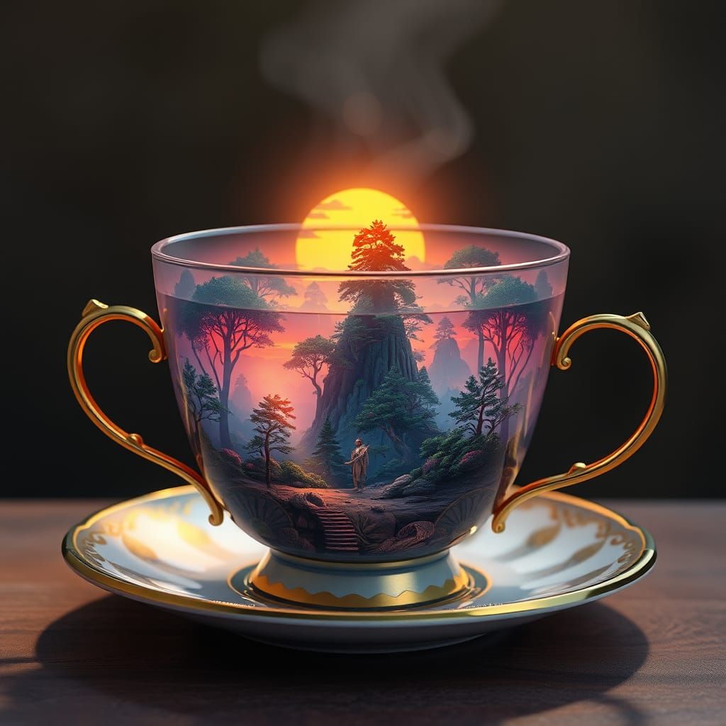 Fantasy World in Realistic Hand-Painted Teacup