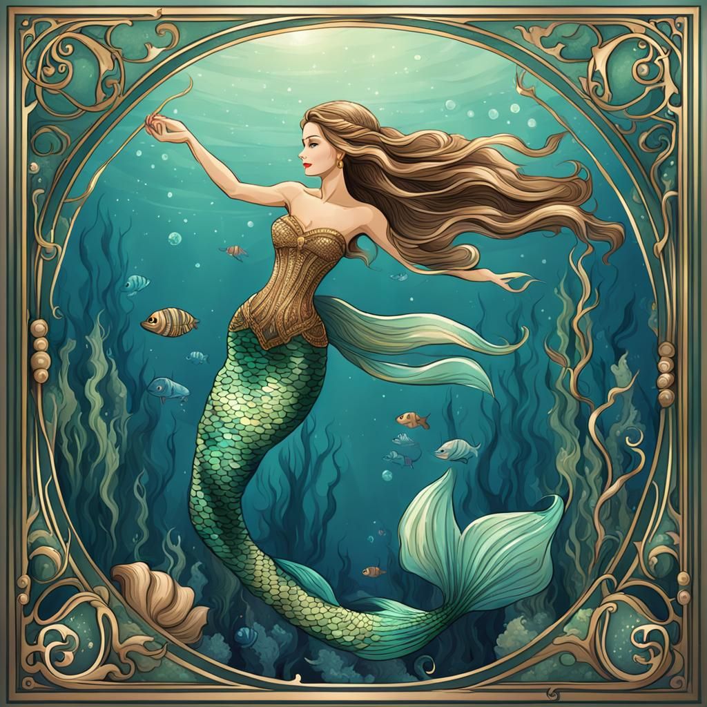 Elegant Mermaid in Underwater Scene