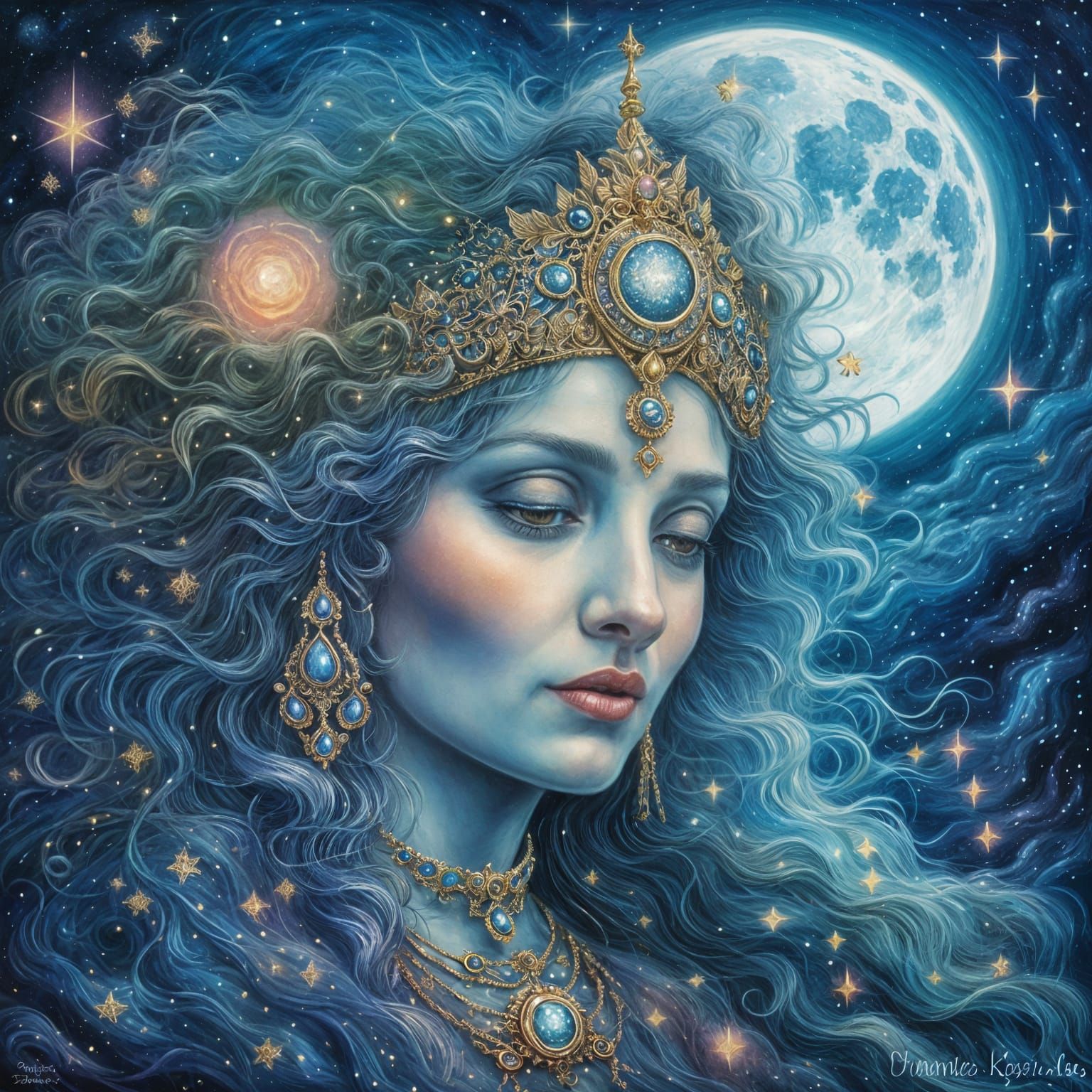 Close-up portrait of the Goddess of the Night Nidra Devi. Wi...