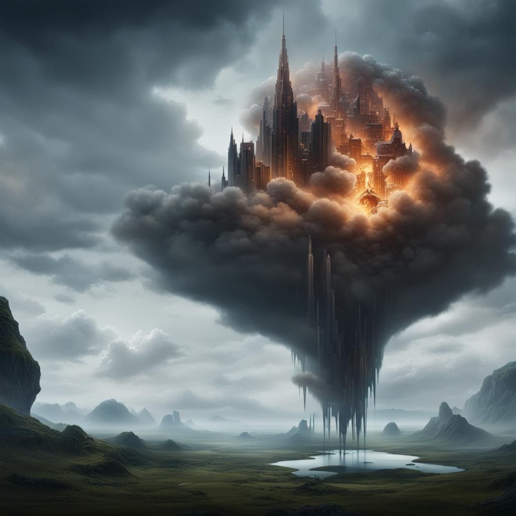 Hyperrealistic Aerial Cityscape Concept Art