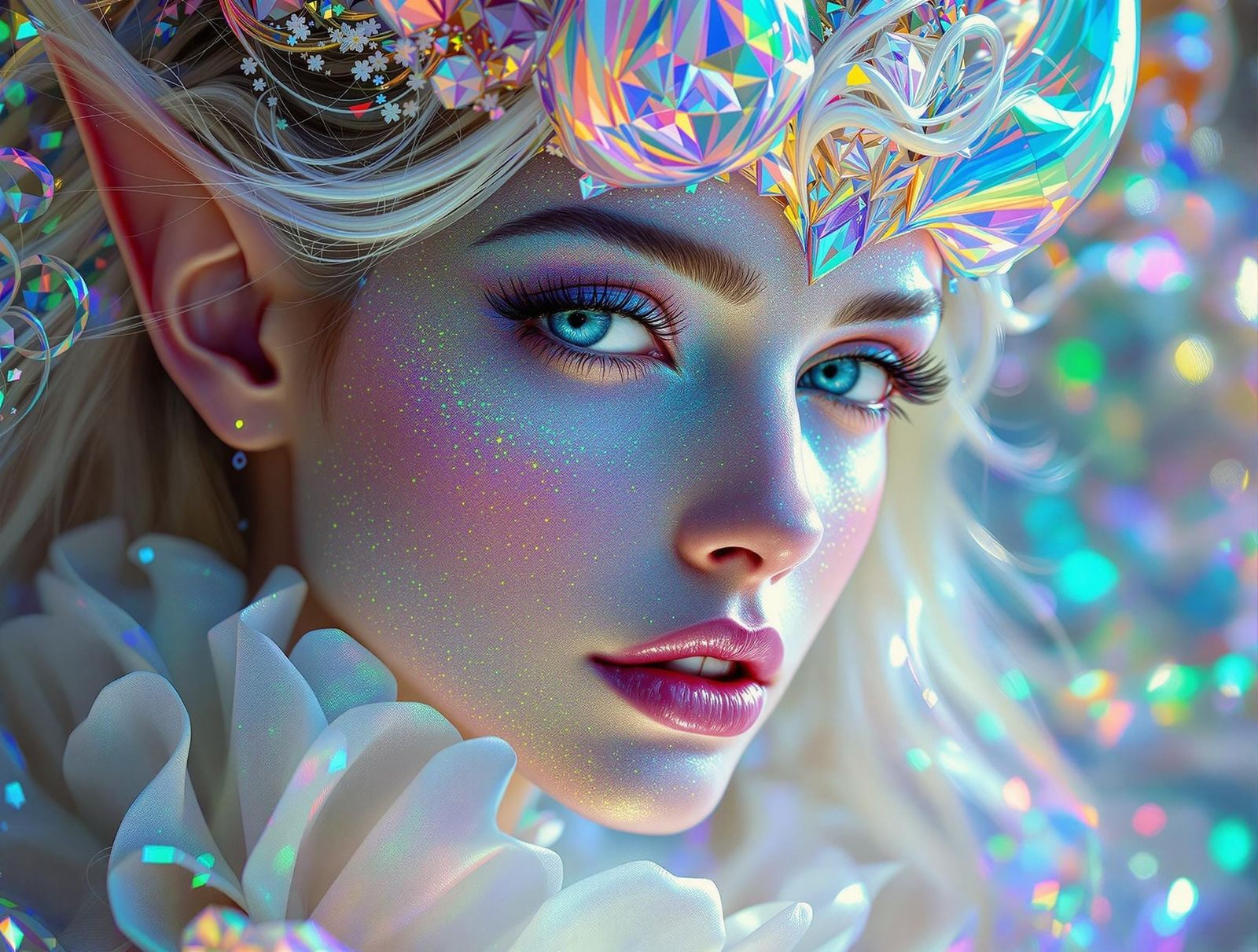 Ethereal Rainbow-Horned Queen in Iridescent Beauty