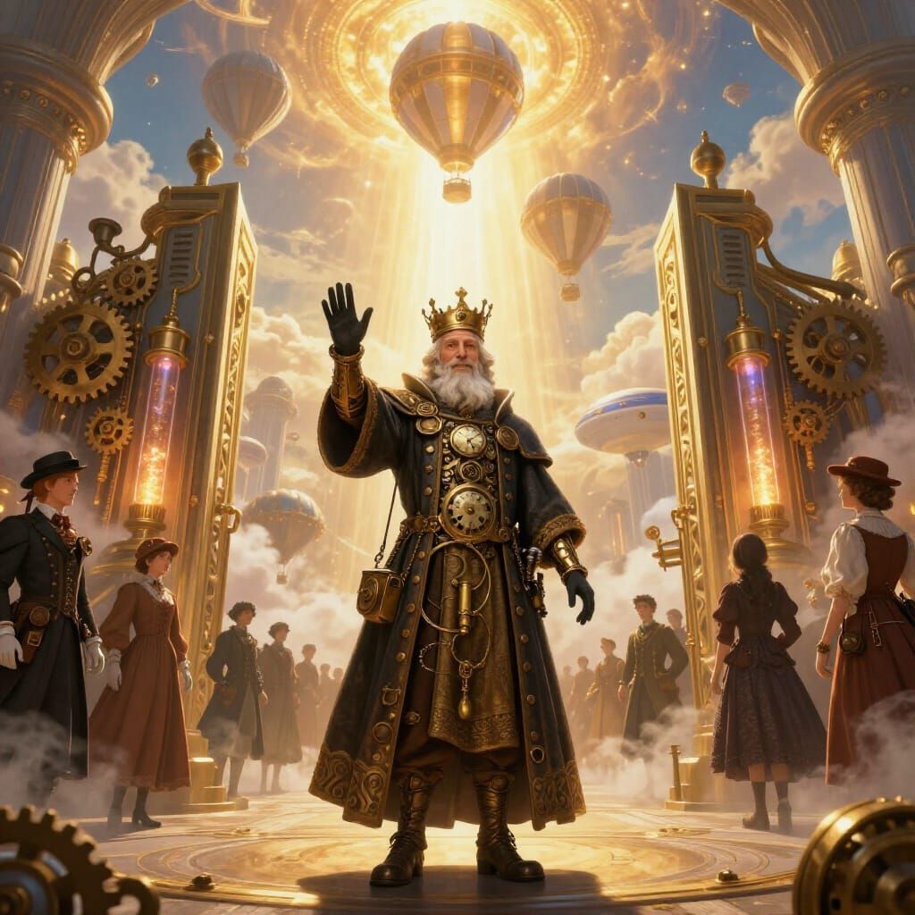Saint Peter Welcomes Souls Through Steampunk Pearly Gates