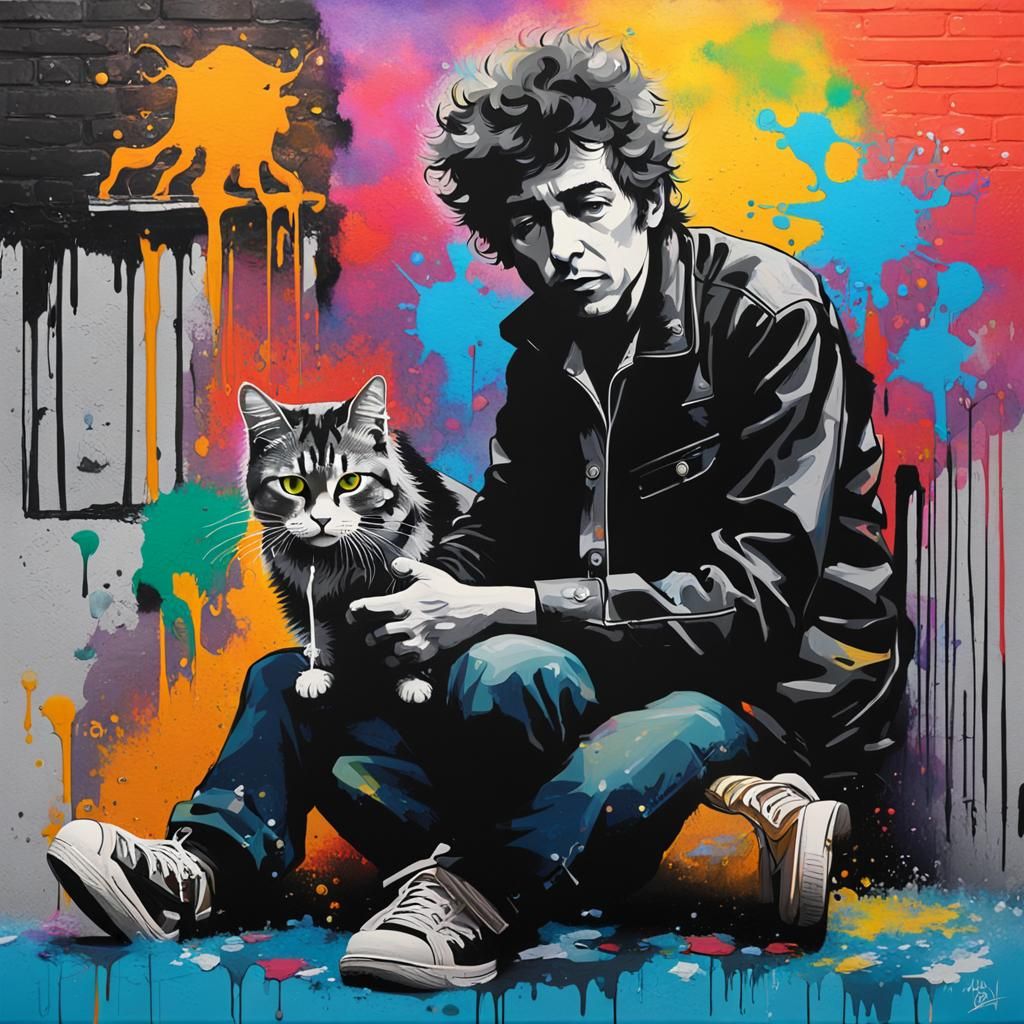 Bob Dylan and Schroedinger's Cat in Graffiti Art