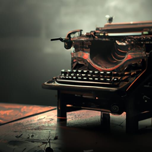 Creepy Rusted Typewriter in Dark, Detailed Matte Painting