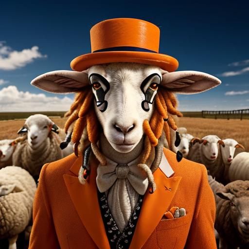 Anthropomorphic Sheep Headshot in Orange Suit