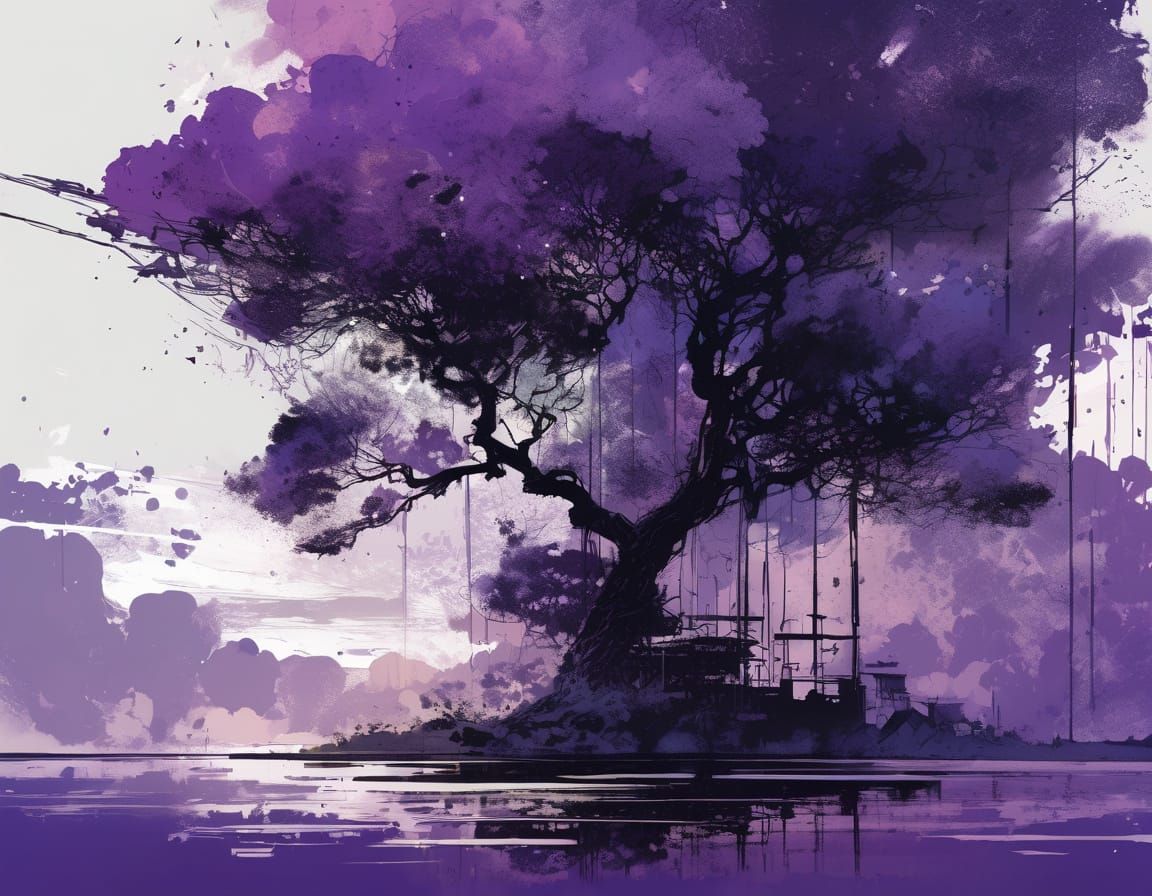 Vibrant Morning Skies in Whimsical Ink Style