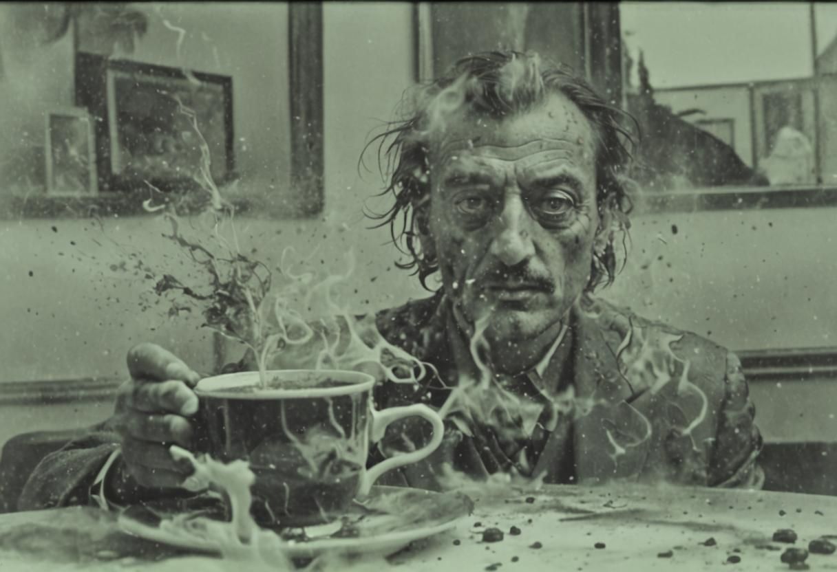 Surreal Portrait with Ink Splatters in Painterly Style